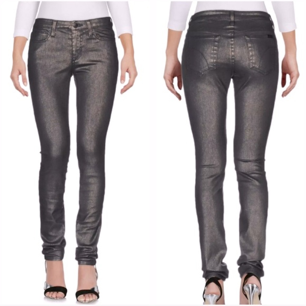 Joe's Jeans Mid Rise Skinny Stretch Rasberry Leather Coated Metallic Skinny Jean - Picture 1 of 16